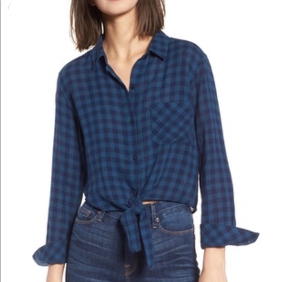 Rails Tops - Rails Val Blue Plaid Tie Front Top